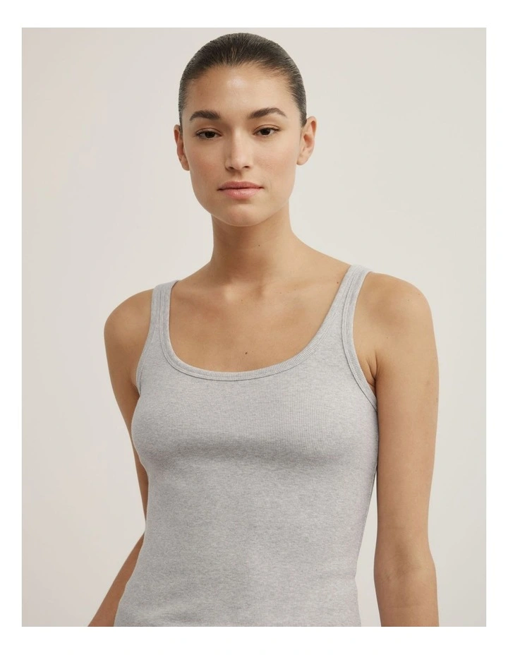 Fine Scoop Neck Tank in Light Grey Marle image 3