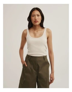 Fine Scoop Neck Tank in Oat Marle
