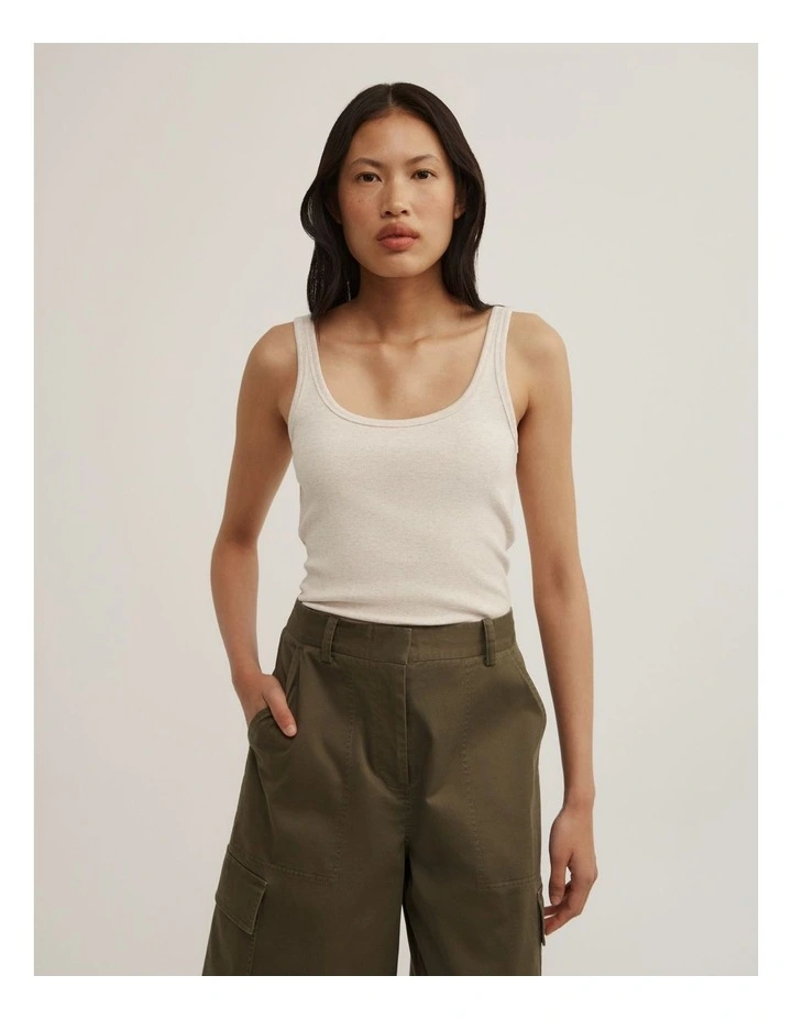 Fine Scoop Neck Tank in Oat Marle image 1