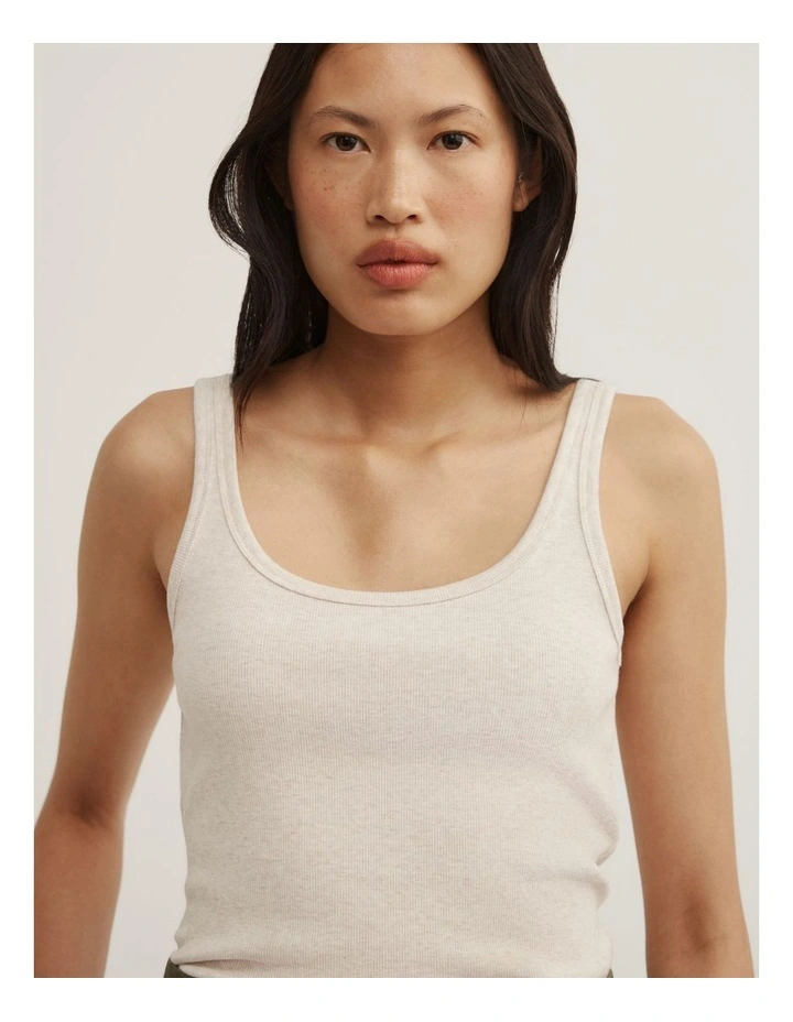 Fine Scoop Neck Tank in Oat Marle image 3