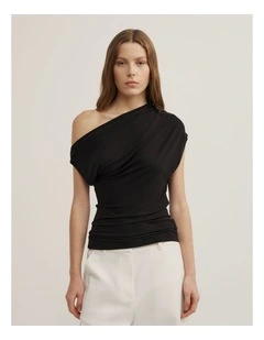 Asymmetric Jersey Top in Black