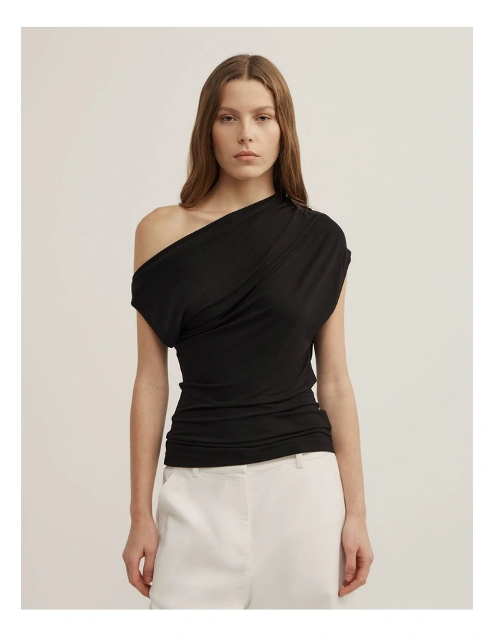 Asymmetric Jersey Top in Black image 1