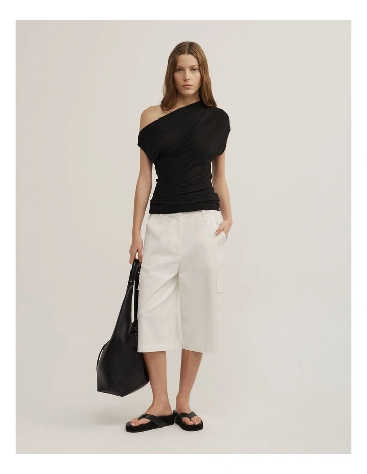 Asymmetric Jersey Top in Black image 2