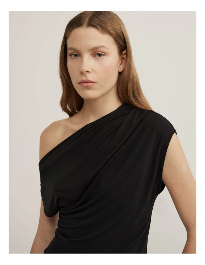 Asymmetric Jersey Top in Black image 3
