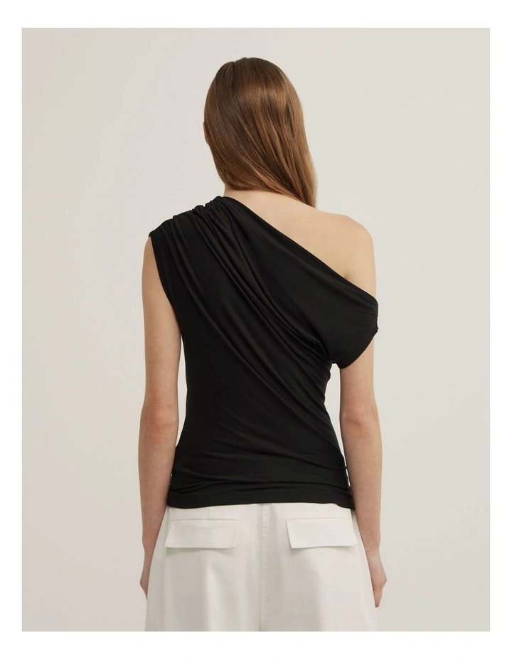 Asymmetric Jersey Top in Black image 4