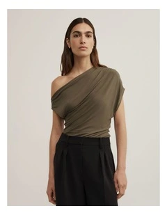 Asymmetric Jersey Top in Olive