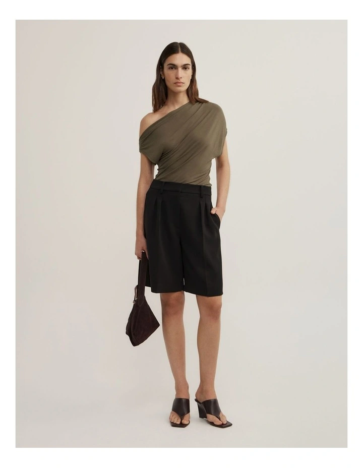 Asymmetric Jersey Top in Olive image 2
