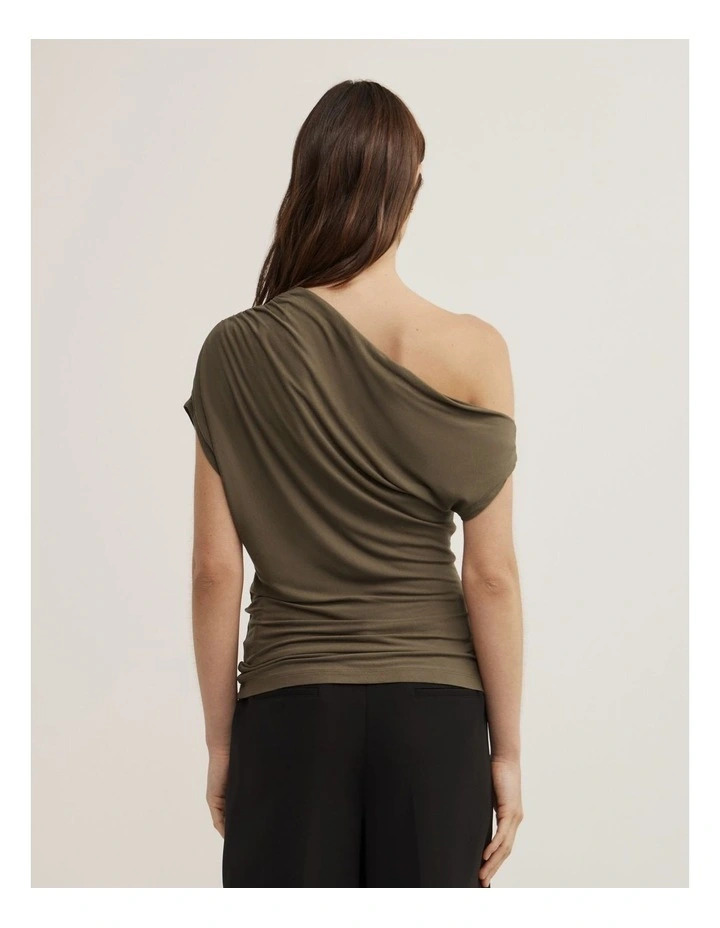 Asymmetric Jersey Top in Olive image 4