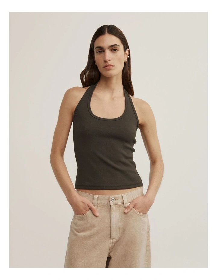 Scoop Halter Tank in Dark Olive image 1