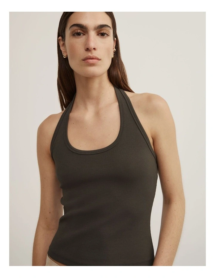 Scoop Halter Tank in Dark Olive image 3