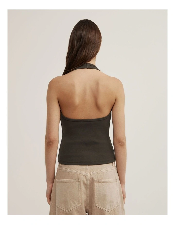 Scoop Halter Tank in Dark Olive image 4