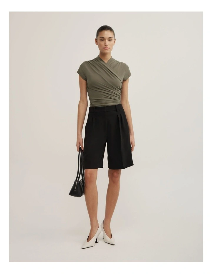Wrap Cap Sleeve T-shirt in Olive image 2