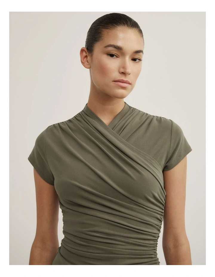 Wrap Cap Sleeve T-shirt in Olive image 3
