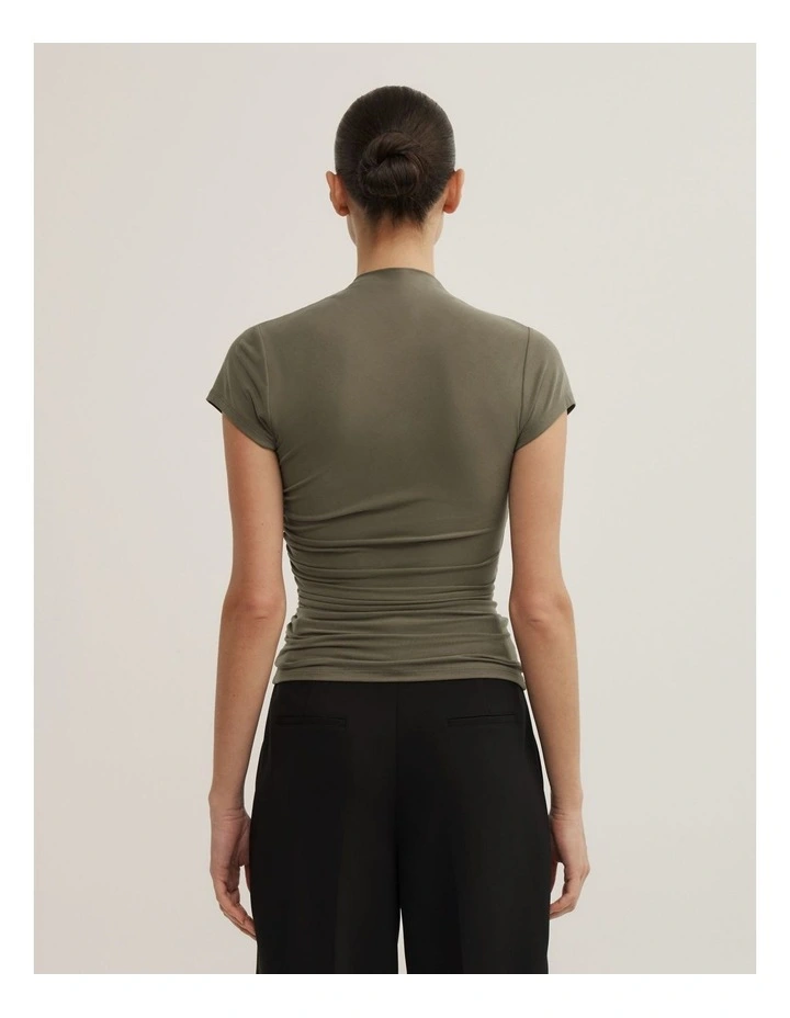 Wrap Cap Sleeve T-shirt in Olive image 4
