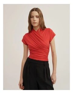 Wrap Cap Sleeve T-shirt in Scarlet
