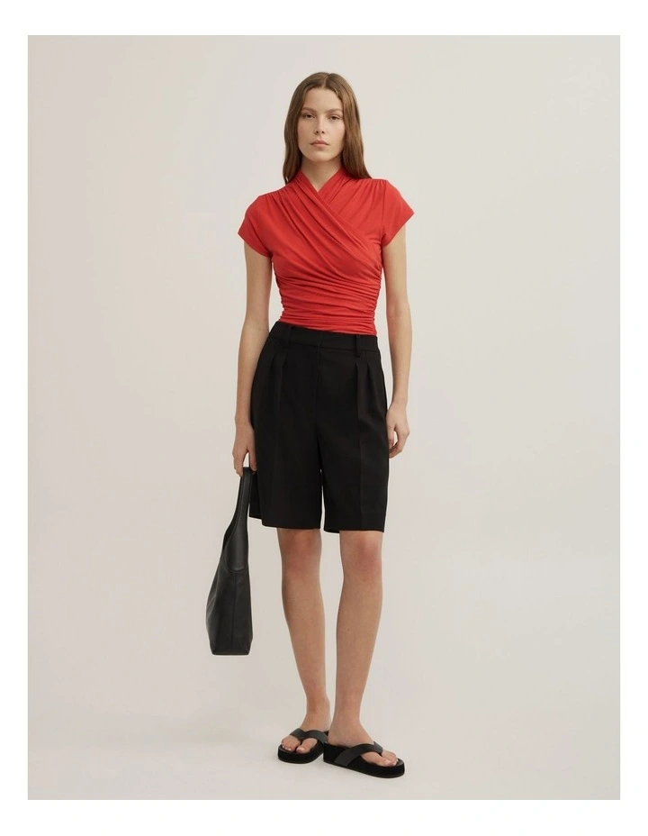 Wrap Cap Sleeve T-shirt in Scarlet image 2
