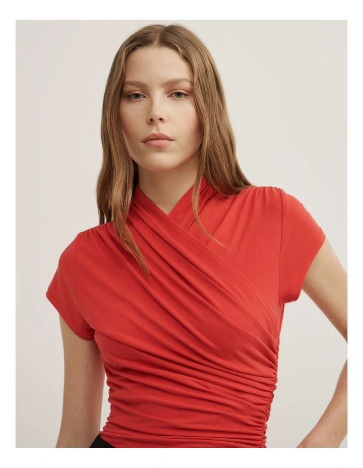Wrap Cap Sleeve T-shirt in Scarlet image 3