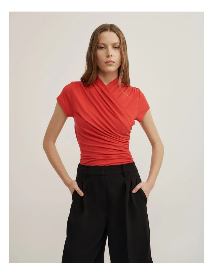 Wrap Cap Sleeve T-shirt in Scarlet image 4