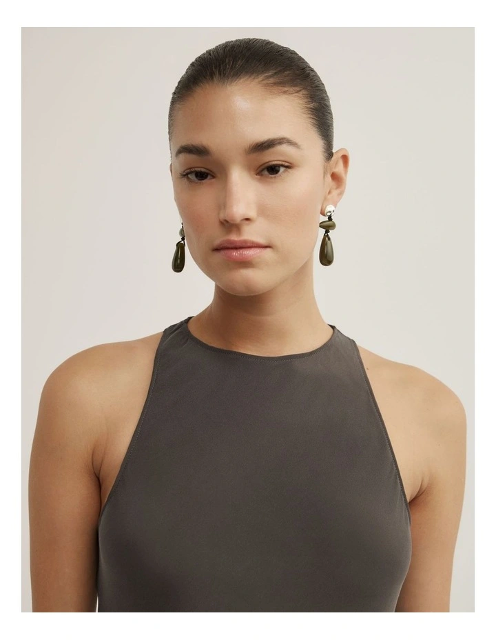 Nahla Bead Earrings in Dark Olive image 2