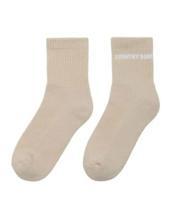 Australian Cotton Blend Cr Sport Quarter Crew Sock in Pebble