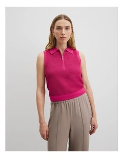 Fine Mesh Knit Tank in Raspberry