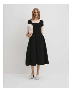 Mix Media Midi Knit Dress in Black