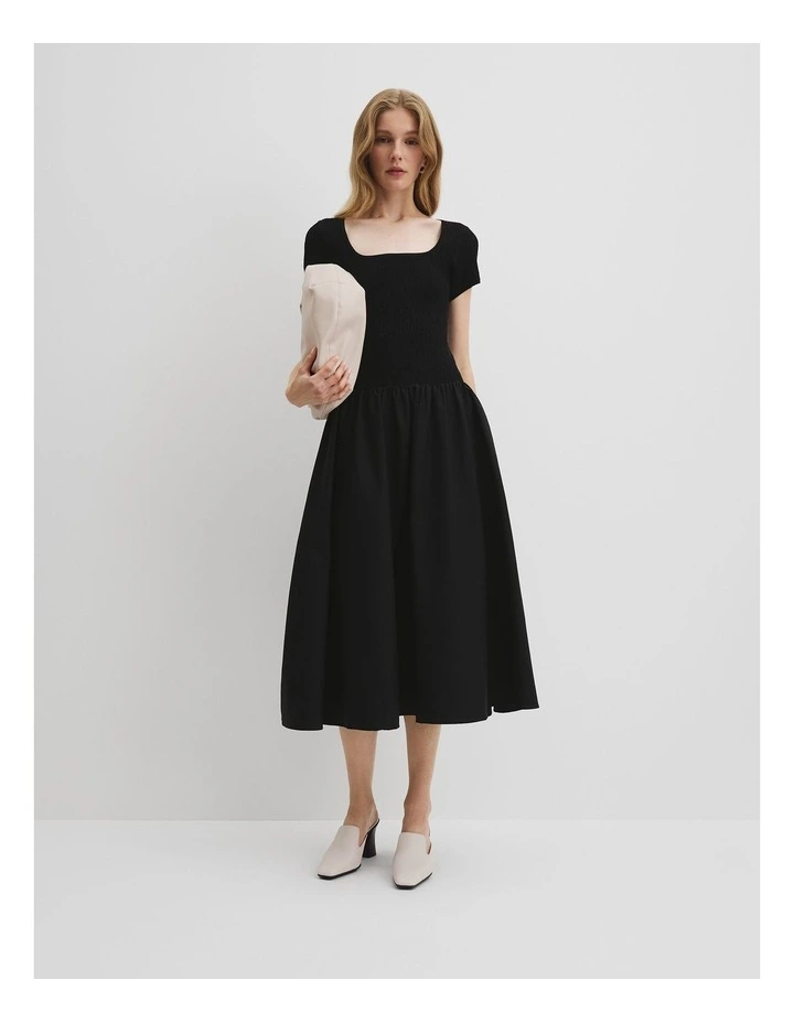 Mix Media Midi Knit Dress in Black image 1