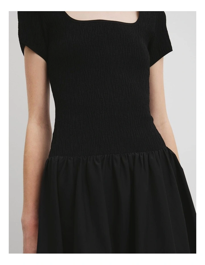 Mix Media Midi Knit Dress in Black image 2