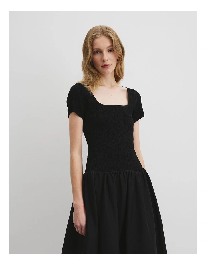 Mix Media Midi Knit Dress in Black image 3