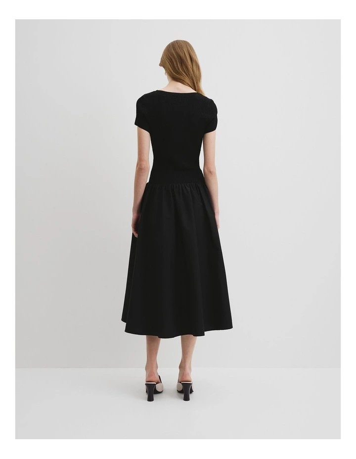 Mix Media Midi Knit Dress in Black image 4