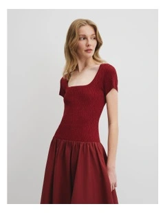 Mix Media Midi Knit Dress in Brick