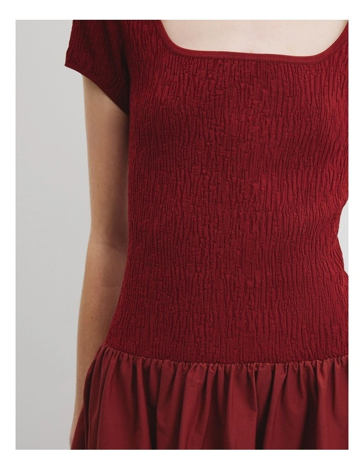 Mix Media Midi Knit Dress in Brick image 3