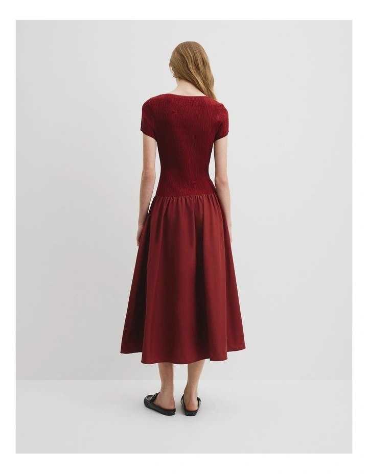 Mix Media Midi Knit Dress in Brick image 4