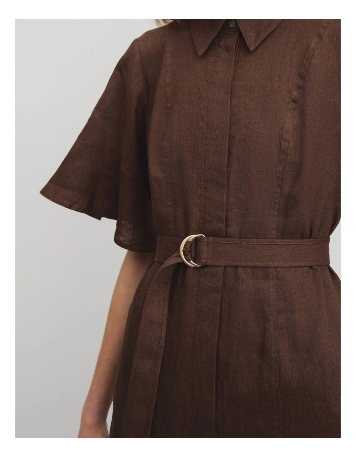 Organically Grown Linen Ruffle Detail Shirt Dress in Cocoa image 2