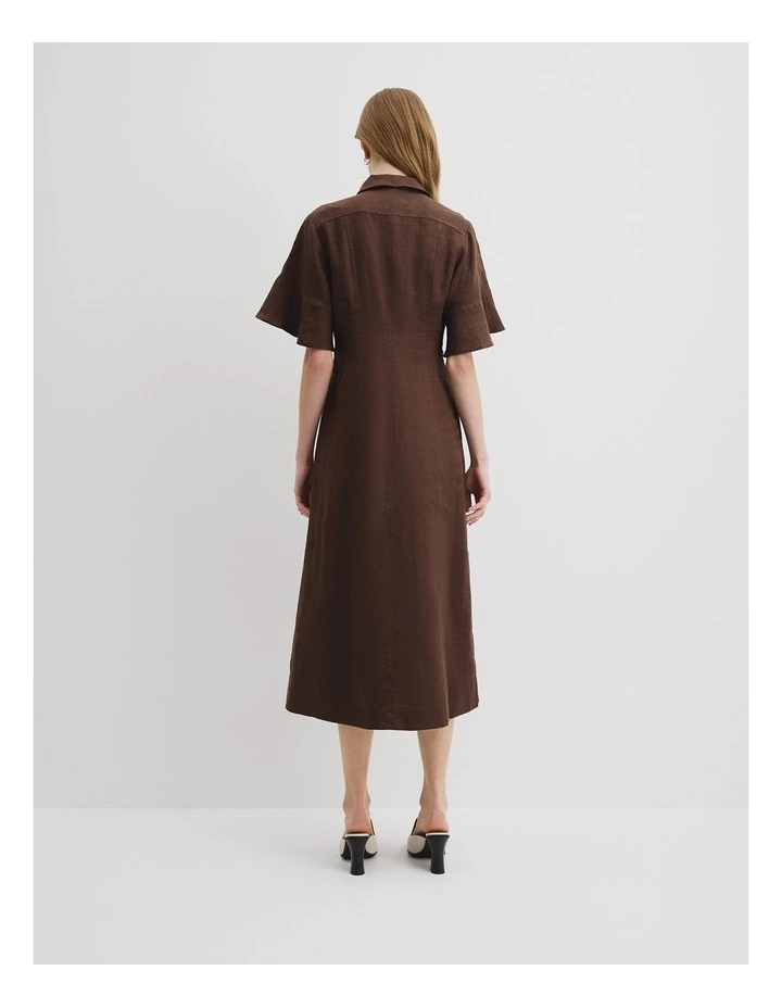 Organically Grown Linen Ruffle Detail Shirt Dress in Cocoa image 4