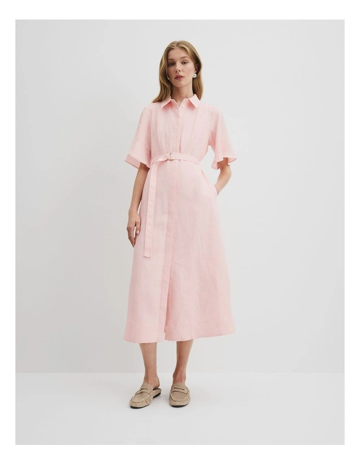 Organically Grown Linen Ruffle Detail Shirt Dress in Ballet Pink image 1