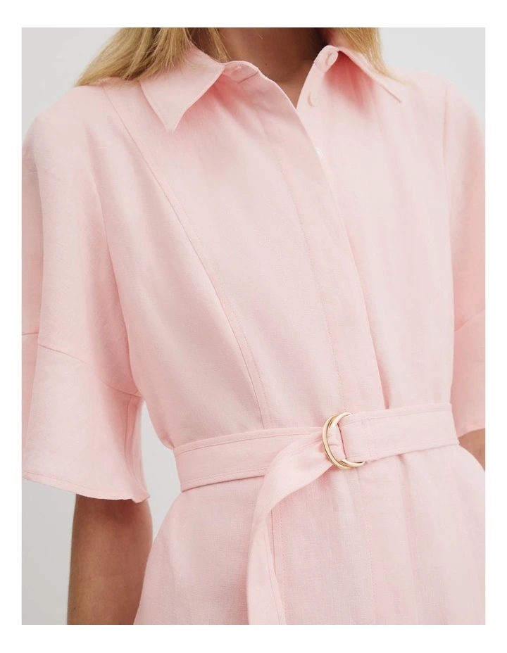 Organically Grown Linen Ruffle Detail Shirt Dress in Ballet Pink image 3