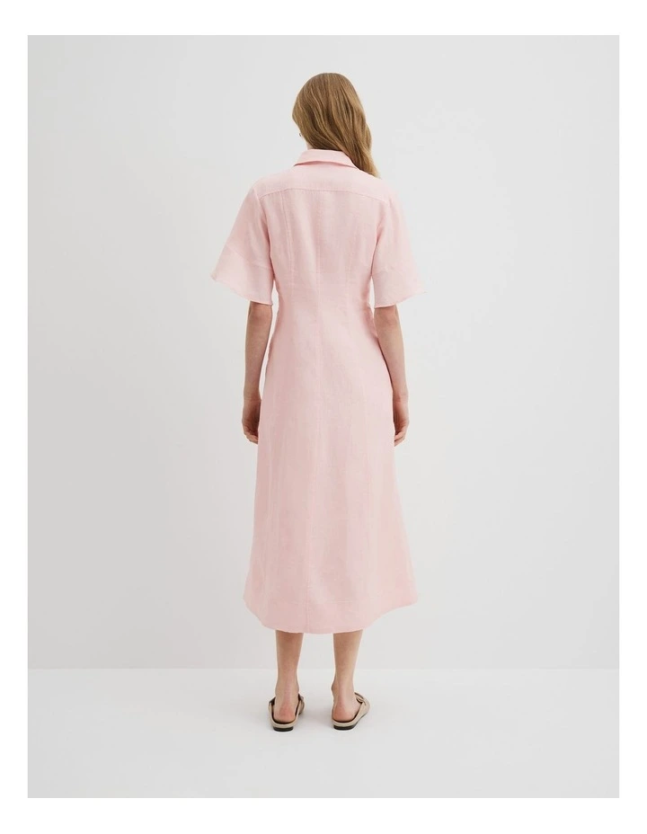 Organically Grown Linen Ruffle Detail Shirt Dress in Ballet Pink image 5