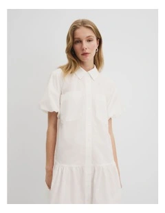 Australian Cotton Poplin Mini Dress in Antique White