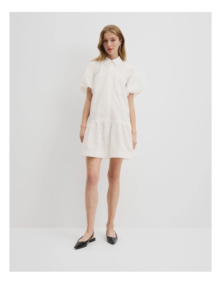 Australian Cotton Poplin Mini Dress in Antique White image 3