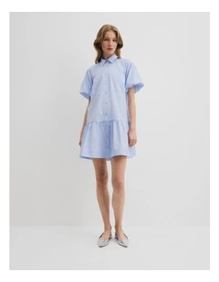 Australian Cotton Poplin Mini Dress in Ice Blue