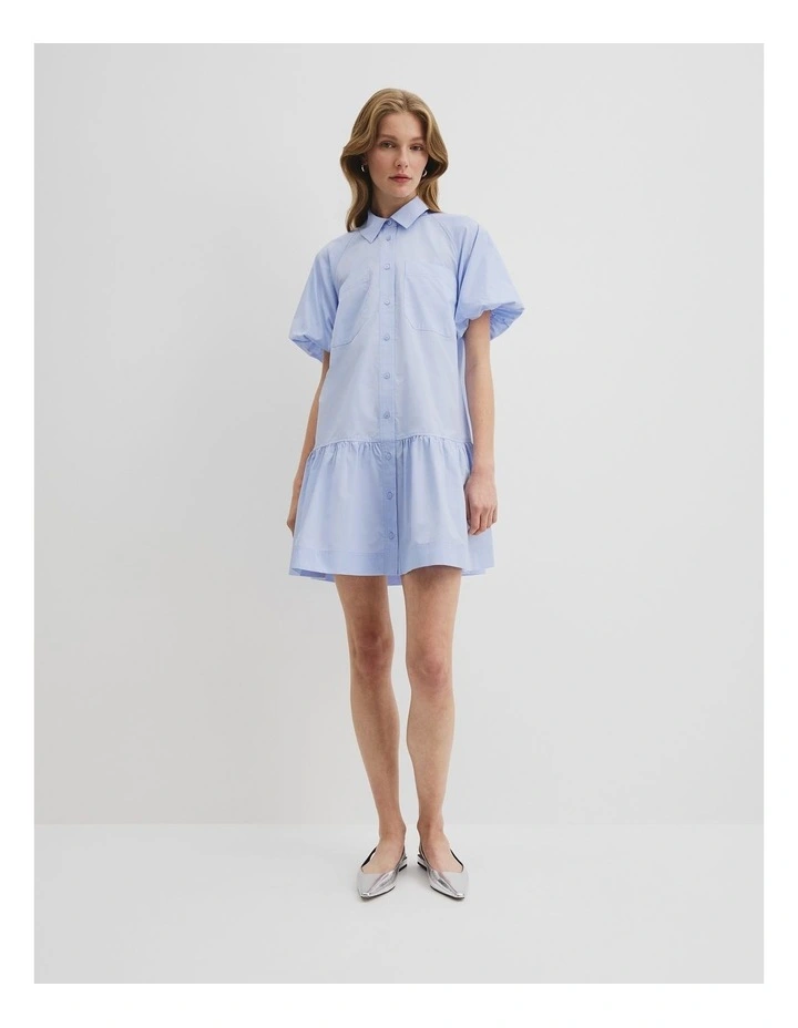 Australian Cotton Poplin Mini Dress in Ice Blue image 1