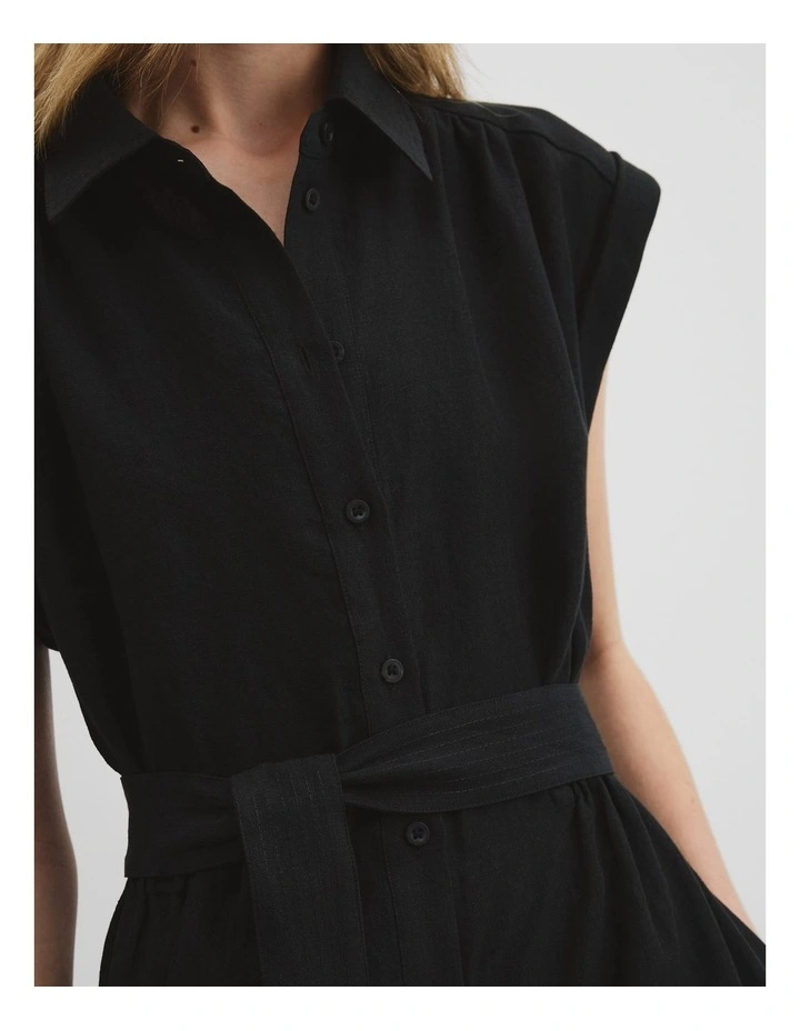 Organically Grown Linen Tiered Midi Dress in Black image 2