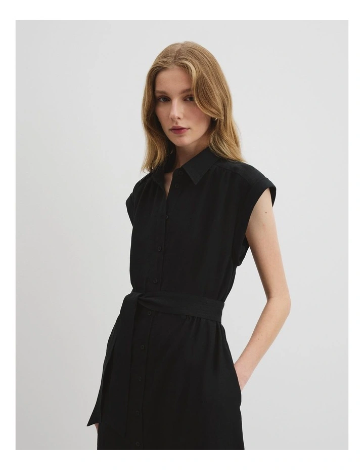 Organically Grown Linen Tiered Midi Dress in Black image 3