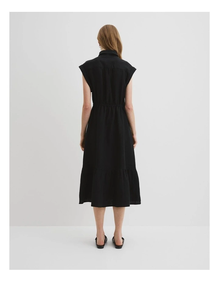 Organically Grown Linen Tiered Midi Dress in Black image 4