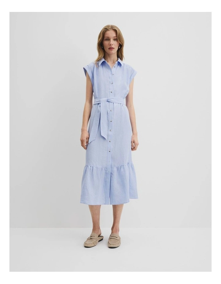 Organically Grown Linen Tiered Midi Dress in Ice Blue image 1