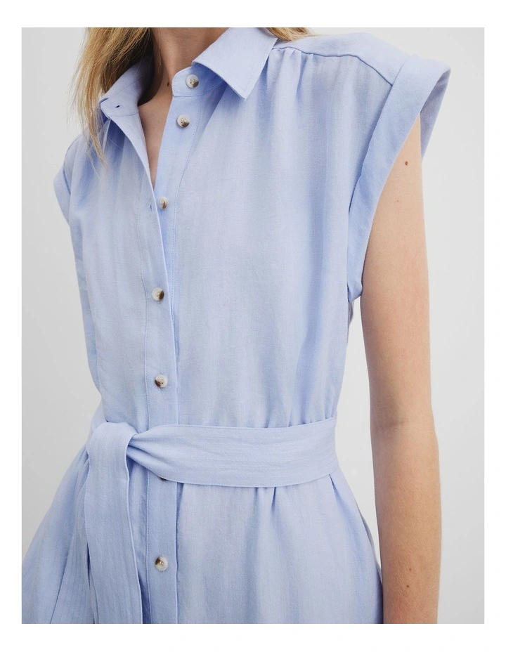 Organically Grown Linen Tiered Midi Dress in Ice Blue image 2
