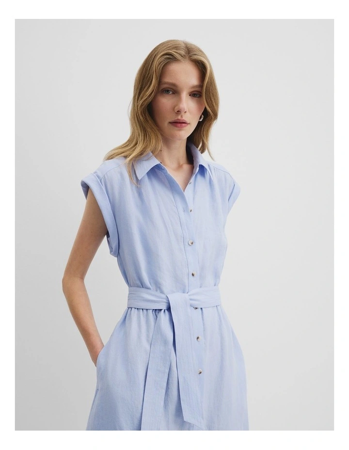 Organically Grown Linen Tiered Midi Dress in Ice Blue image 3