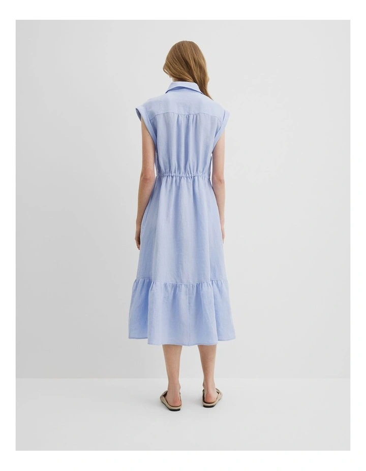 Organically Grown Linen Tiered Midi Dress in Ice Blue image 4