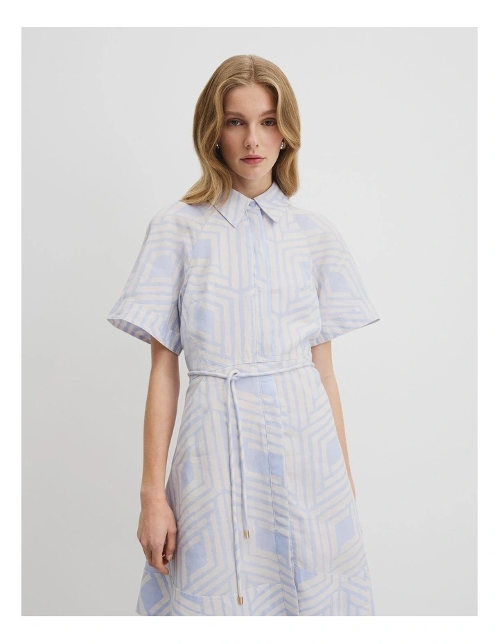 Print Asymmetric Hem Mini Dress in Diamond Geo image 3